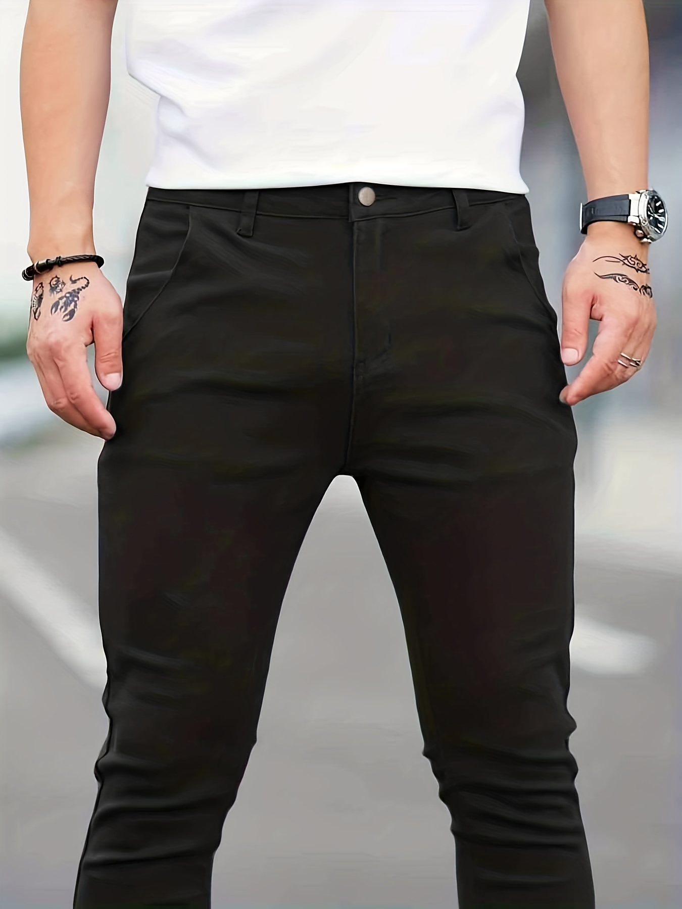 slim fit all match jeans mens casual street style medium stretch denim pants for all seasons details 20