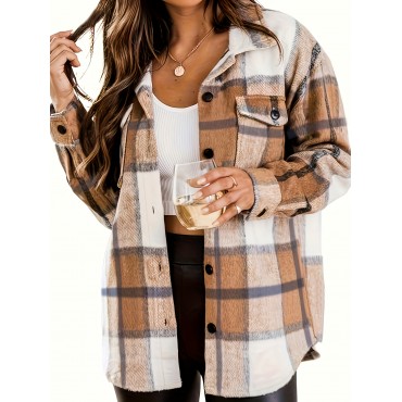 Plaid Print Shacket ...