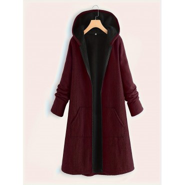 Zip Up Long Length Coat, Casual Solid Long Sleeve Hooded Outerwear, Women's Clothing Zip Up Long Length Coat, Casual Solid Long Sleeve Hooded Outerwear, Women's Clothing
