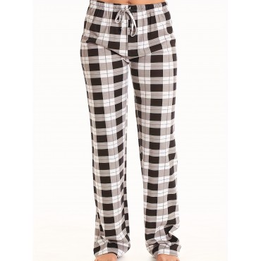 Plaid Pattern Drawstring Pants, Casual Wide Leg Pants, Women's Clothing Plaid Pattern Drawstring Pants, Casual Wide Leg Pants, Women's Clothing