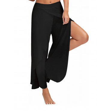 Y2K Women's Pants Solid Casual High Slit Flowy Layered Fashion Loose Wide Leg Pants Y2K Women's Pants Solid Casual High Slit Flowy Layered Fashion Loose Wide Leg Pants