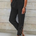 Solid Drawstring Waist Cotton Pants, Casual Slant Pocket Slim Comfy Pants, Women's Clothing