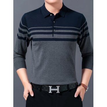 Men's Stylish Striped Sweater , Casual Mid Stretch Breathable Long Sleeve Shirt Top For City Walk Street Hanging Men's Stylish Striped Sweater , Casual Mid Stretch Breathable Long Sleeve Shirt Top For City Walk Street Hanging