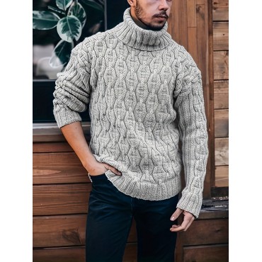 Turtle Neck Knitted Sweater, Men's Casual Warm Solid Mid Stretch Pullover Sweater For Fall Winter Turtle Neck Knitted Sweater, Men's Casual Warm Solid Mid Stretch Pullover Sweater For Fall Winter