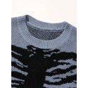 Skeleton Pattern Knitted Sweater, Men's Casual Warm Mid Stretch Crew Neck Pullover Sweater For Men Fall Winter