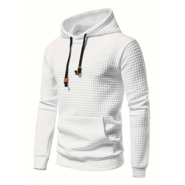 Waffle Cool Hoodies For Men, Men's Casual Solid Pullover Hooded Sweatshirt With Kangaroo Pocket Streetwear For Winter Fall, As Gifts Waffle Cool Hoodies For Men, Men's Casual Solid Pullover Hooded Sweatshirt With Kangaroo Pocket Streetwear For Winter Fall, As Gifts