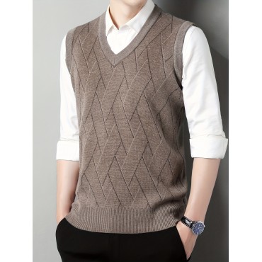 Men's V-neck Cable Casual Sleeveless Knitted Sweater Vest, Men's Clothing For Autumn Winter Men's V-neck Cable Casual Sleeveless Knitted Sweater Vest, Men's Clothing For Autumn Winter