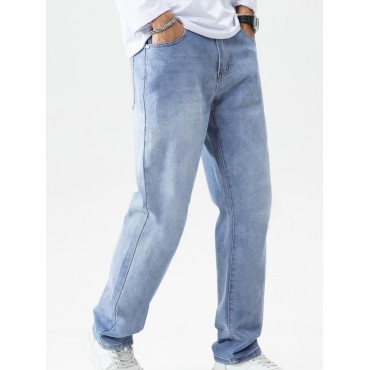 Loose Fit Vintage Jeans, Men's Casual Street Style Denim Pants With Pockets Loose Fit Vintage Jeans, Men's Casual Street Style Denim Pants With Pockets
