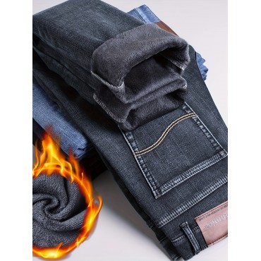 Men's Trendy Plush Lined Jeans Men's Denim Pants Streetwear Classic Jeans For Winter Fall Men's Trendy Plush Lined Jeans Men's Denim Pants Streetwear Classic Jeans For Winter Fall