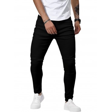 Men's Casual Skinny Medium Stretch Jeans, Chic Street Style Denim Pants Men's Casual Skinny Medium Stretch Jeans, Chic Street Style Denim Pants