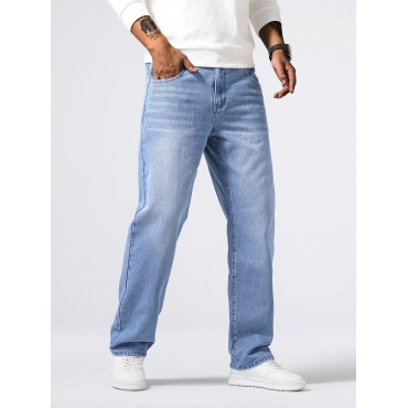 Loose Fit Straight Leg Jeans, Men's Casual Street Style Distressed Denim Pants For All Seasons Loose Fit Straight Leg Jeans, Men's Casual Street Style Distressed Denim Pants For All Seasons