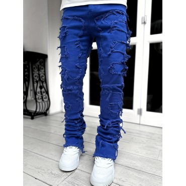 Creative Tassels Decoration Straight Fit Jeans, Men's Casual Medium Stretch Street Style Denim Pants For All Seasons Creative Tassels Decoration Straight Fit Jeans, Men's Casual Medium Stretch Street Style Denim Pants For All Seasons