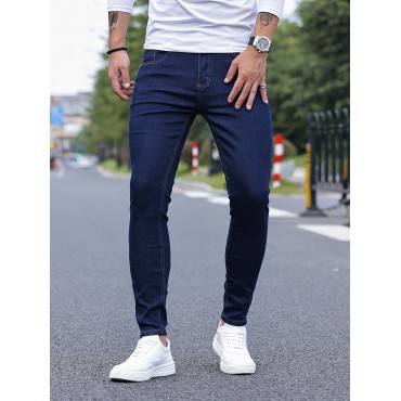 Slim Fit Classic Design Jeans, Men's Casual Street Style Stretch Denim Pants Slim Fit Classic Design Jeans, Men's Casual Street Style Stretch Denim Pants