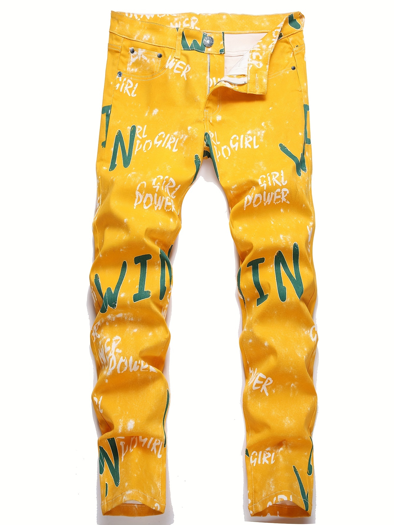 mens casual letter print jeans chic street style stretch jeans details 5